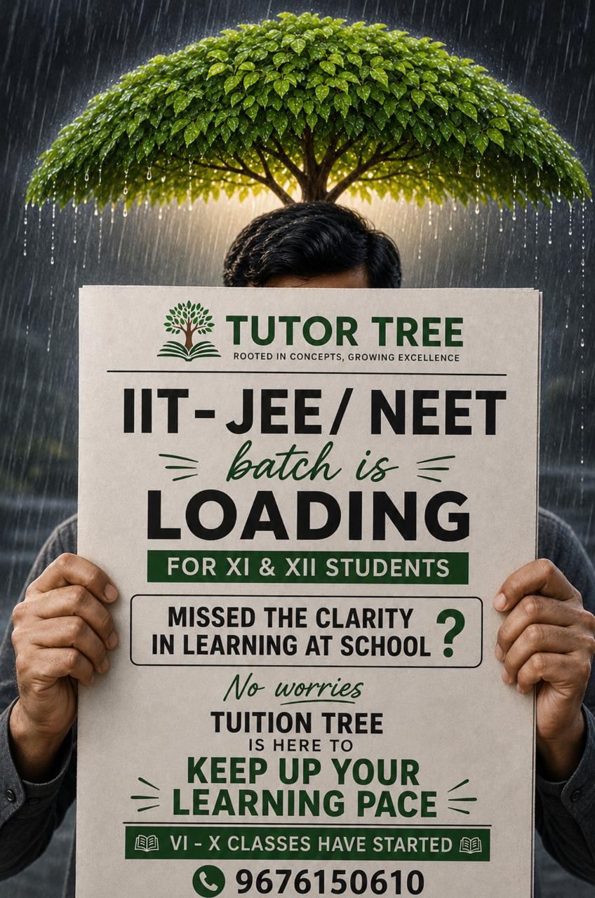 Tutor Tree poster announcing IIT-JEE and NEET batches for XI and XII students